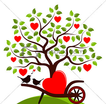 heart tree and love birds