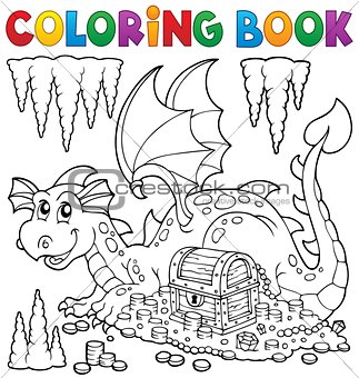 Coloring book with dragon and treasure