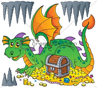 Dragon with treasure theme image 1
