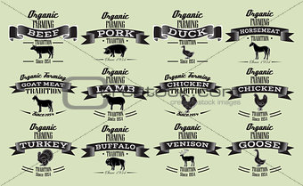 vector template in retro style for packaging with livestock and poultry