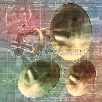 abstract grunge sound background with trumpets