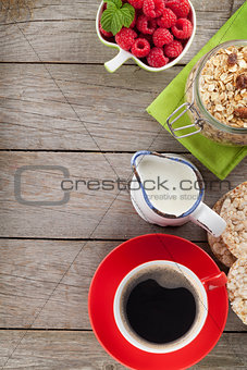 Healthy breakfast with muesli and milk