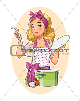 Housewife girl cooking food