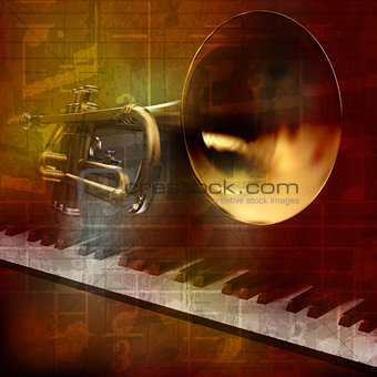 abstract grunge sound background with trumpet and piano