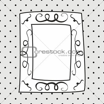 Hand drawn vector frame on polka dots grey background