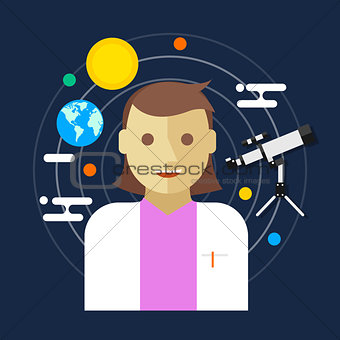 astronomer space science women vector illustration