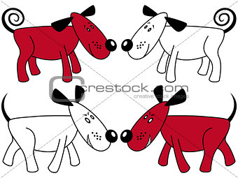 Red and white funny dogs