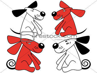 Red and white amusing dogs