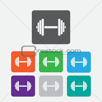 Sports gym equipment. Dumbbell - Vector icon isolated. Round squares buttons. Vector