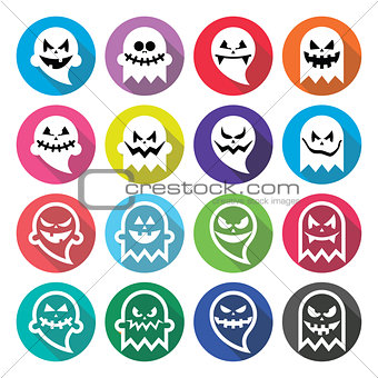 Halloween scary ghost, spirit flat design icons set