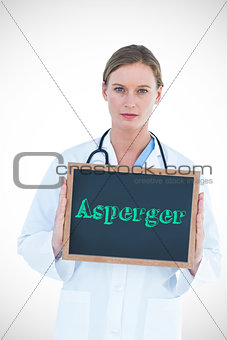 Asperger against doctor showing chalkboard