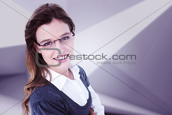 Composite image of pretty woman smiling at camera