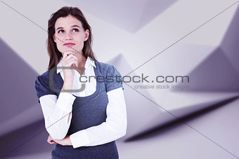 Composite image of thoughtful blonde woman with hand on chin