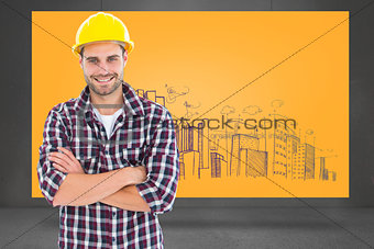 Composite image of handome male repairman standing arms crossed
