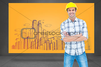 Composite image of architect standing over white background
