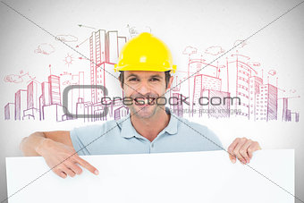 Composite image of architect with bill board over white background
