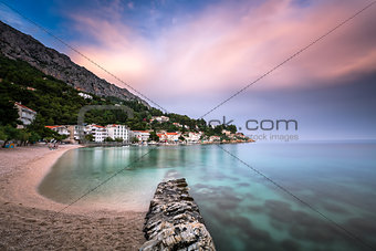 Beautiful Adriatic Beach and Mimice Village on Omis Riviera in D