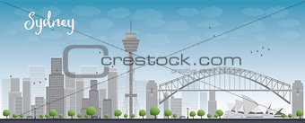 Sydney City skyline with blue sky and skyscrapers