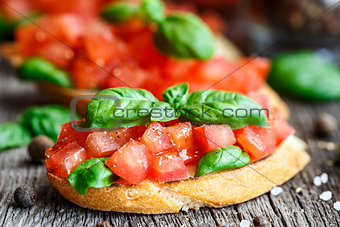 Tomato bruschetta with tomatoes and basil 