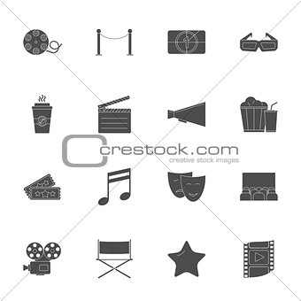 Cinema silhouettes icons set