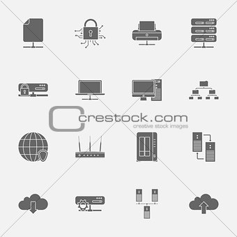 Computer Systems and Networks silhouettes icons set