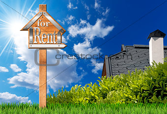House For Rent - Wooden Sign with Pole