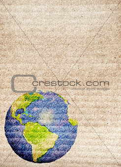 Abstract world map printed on paper texture