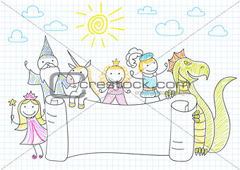 Vector banner with characters of fairy-tales