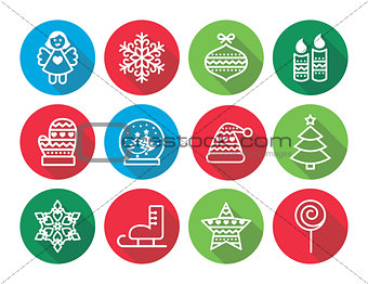Christmas flat design icons - Xmas tree, angel, snowflake