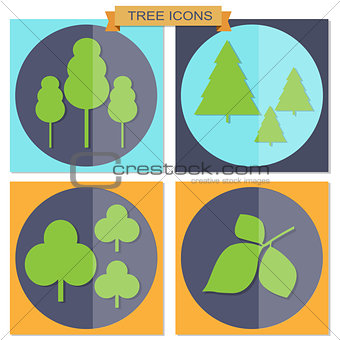 Set of flat tree icons