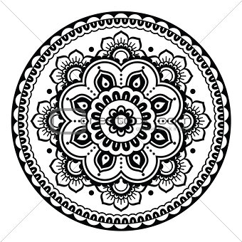 Indian, Mehndi Henna floral tattoo round pattern