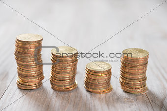 Coins stack in row 