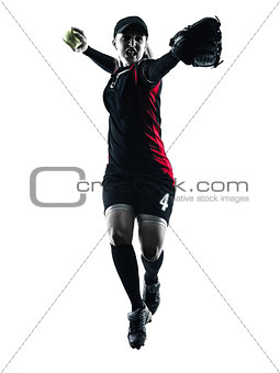 woman playing softball players silhouette isolated