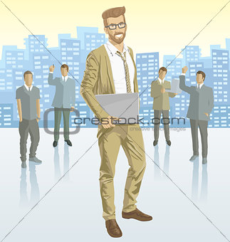 Vector businessman and silhouettes of business people