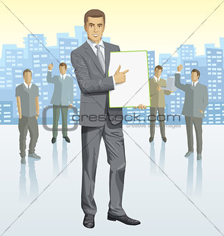 Vector businessman and silhouettes of business people