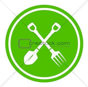 garden tools round green icon