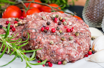 Raw Minced Hamburger Meat with Herb and Spice