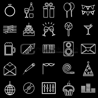 Celebration line icons on black background