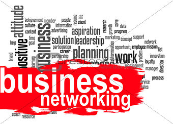Business networking word cloud with red banner