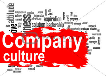 Company culture word cloud with red banner