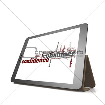 Consumer confidence word cloud on tablet