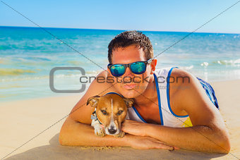 dog and owner  summer holidays
