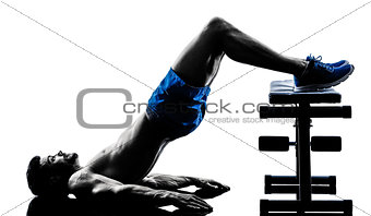 man exercising fitness crunches Bench Press exercises silhouette