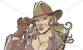Beautiful girl cowboy hat and clothing
