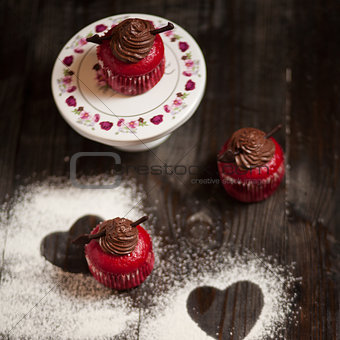 chocolate cupcakes with heart shapes