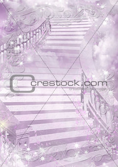 Purple gentle colourful illustration of a ladder - astral and flower theme. Vector background