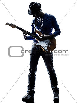 man electric guitarist player playing silhouette