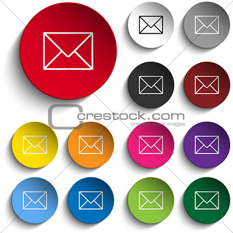 Mail Envelope Icon Circle Color Set