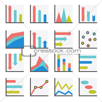  Set of flat minimalistic charts, graph, diagrams. Infographics vector.