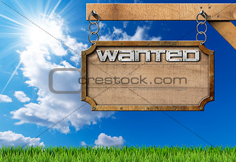 Wanted - Wood and Metal Sign with Chain